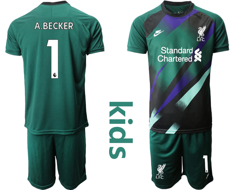 Youth 2020-2021 club Liverpool green goalkeeper #1 Soccer Jerseys->liverpool jersey->Soccer Club Jersey